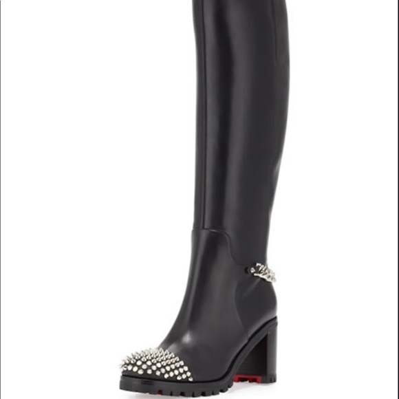 SOLD❤️Christian Louboutin Napaleona Spiked-Toe Red Knee Bl boots leather - Picture 3 of 16